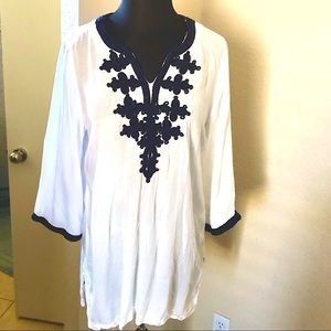 FLEUR BLEUE WHITE EMBROIDERED TUNIC